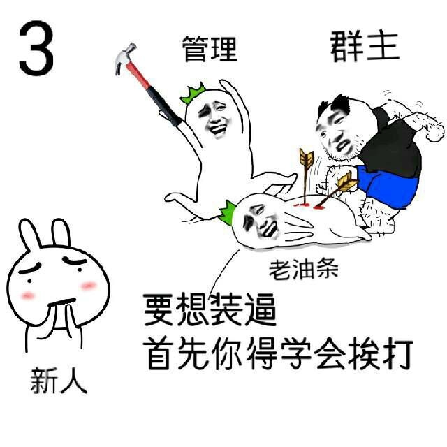 管理群主一起打老油条新人围观：要想装逼首先你得学会挨打