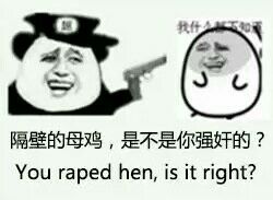 隔壁的母鸡，是不是你强奸的？（you raped hen, is it right?）