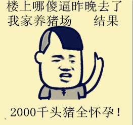 楼上哪傻逼昨晚去了我家养猪场，结果2000头猪全怀孕了！