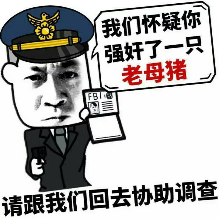 我们怀疑你强奸了一只老母猪，请跟我们回去协助调查！