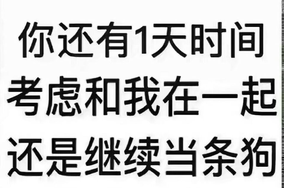 你还有1天时间，考虑和我在一起还是继续当条狗