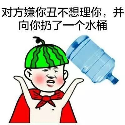 对方嫌你丑不想理你，并向你扔了一个水桶