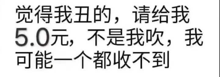 觉得我丑的，请给我5.0元，不是我吹，我可能一个都收不到