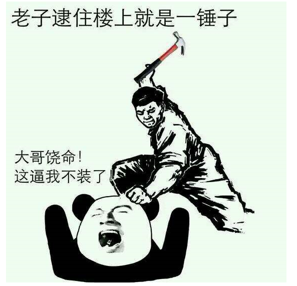 老子逮住楼上就是一锤子，大哥饶命！这逼我不装了